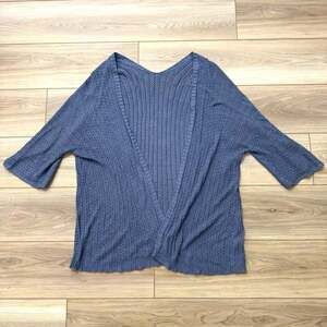 Naggoo Women's Open Front Knit Cardigan Pointelle Slate Blue Viscose Size M
